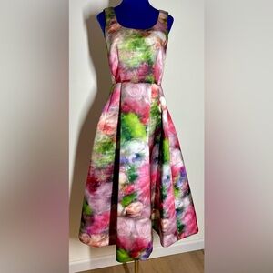 Adam Lippes | NYC | Fluted Dress in Floral Duchess Satin | Watercolor | Size 0